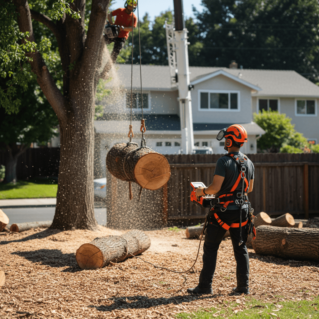 Professional tree removal technician using safe removal methods