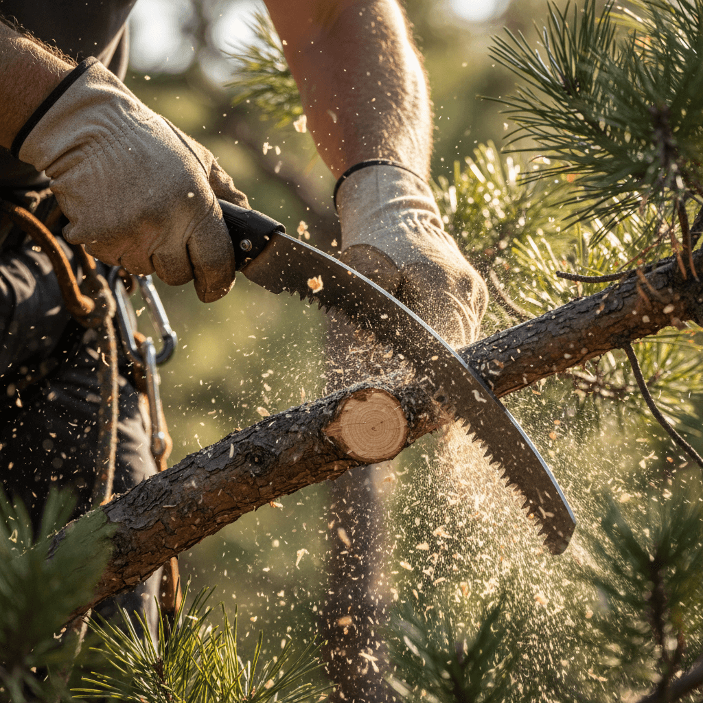 Professional pruning of tree branch with precision cutting