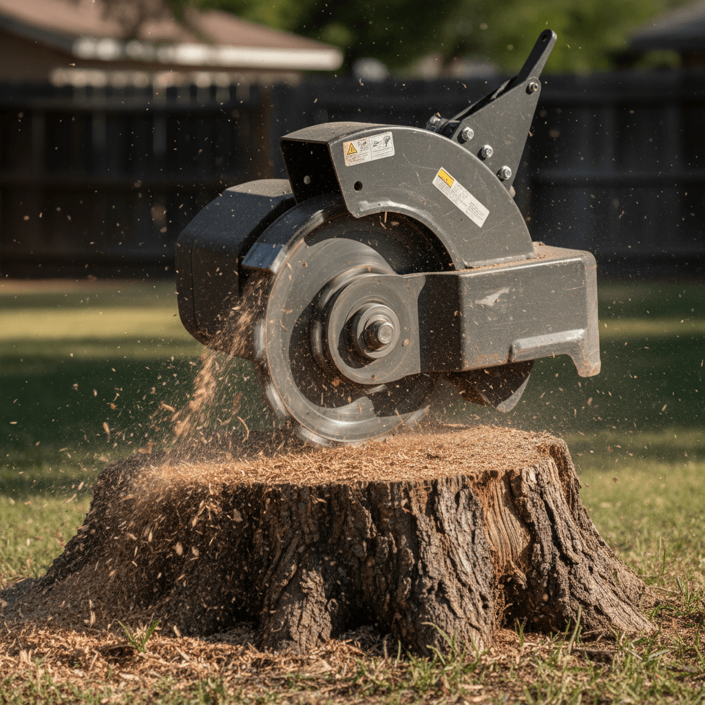 Professional stump grinder removing a tree stump