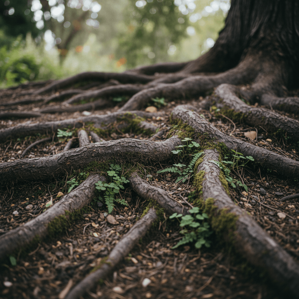 Tree roots anchoring soil and supporting environmental health