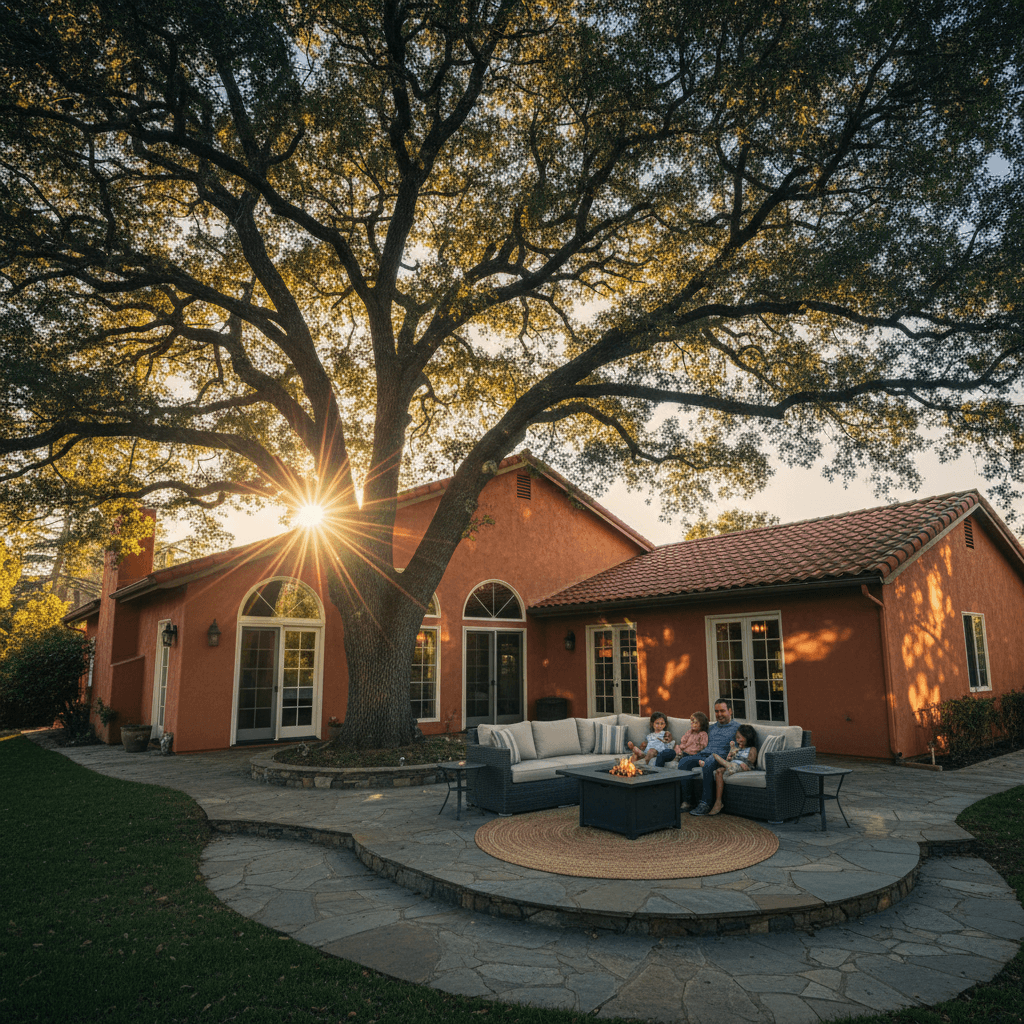 Mature tree providing natural shade to residential home