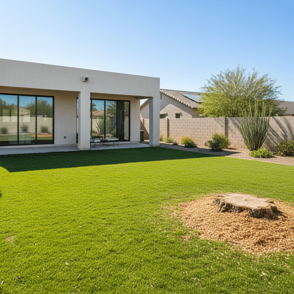 Restored lawn after complete stump removal