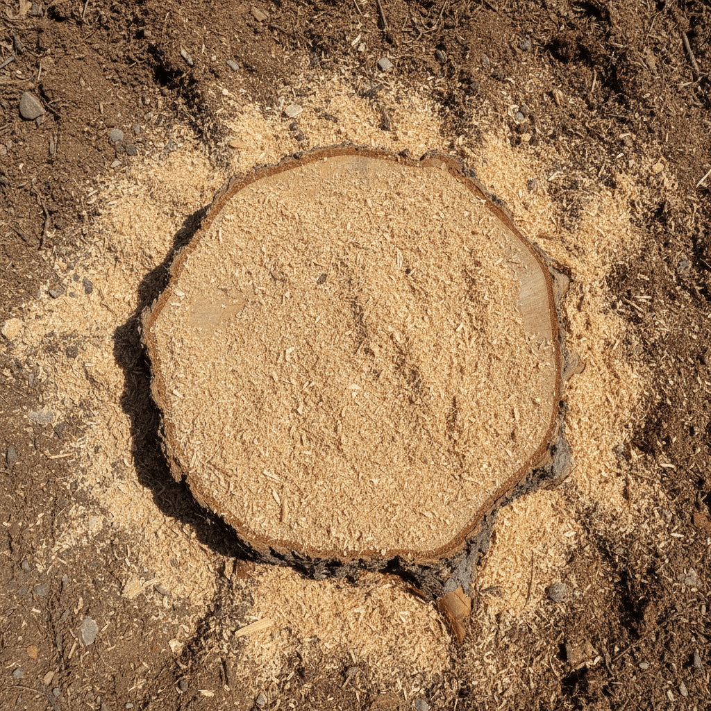 Fresh stump grinding surface detail