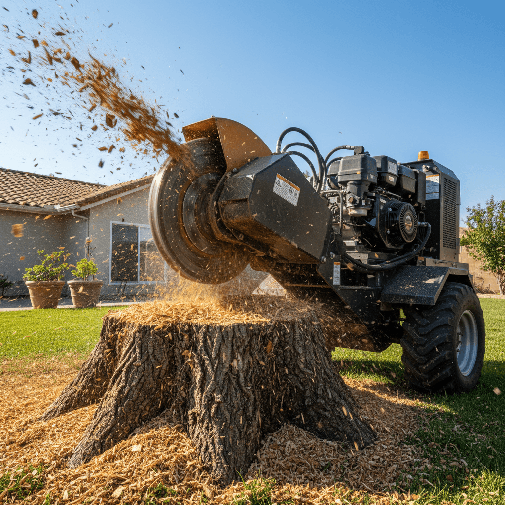 Stump grinding equipment in action