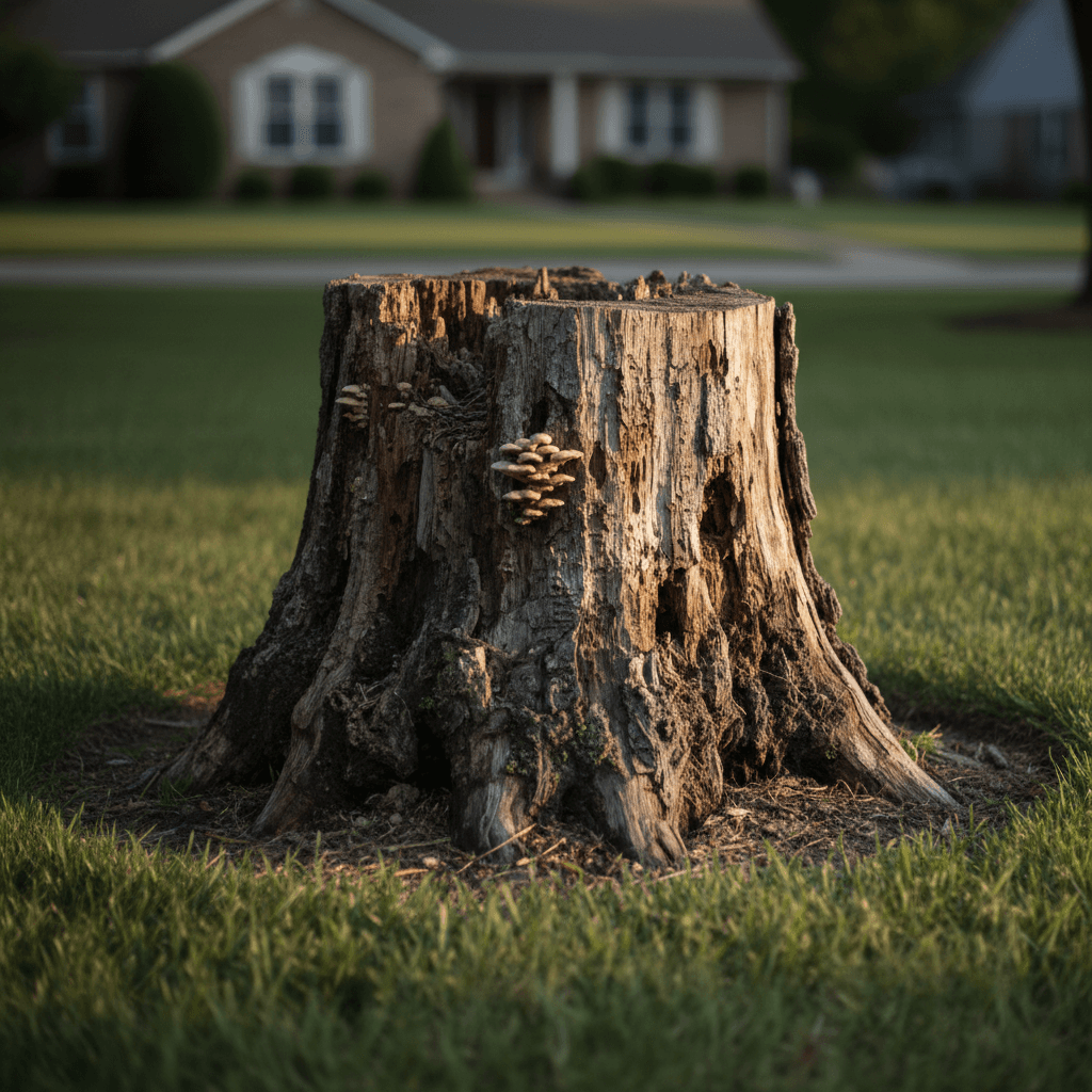 Decaying tree stump showing pest damage and deterioration